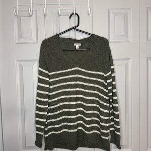 Westport Olive and White V-Neck Sweater